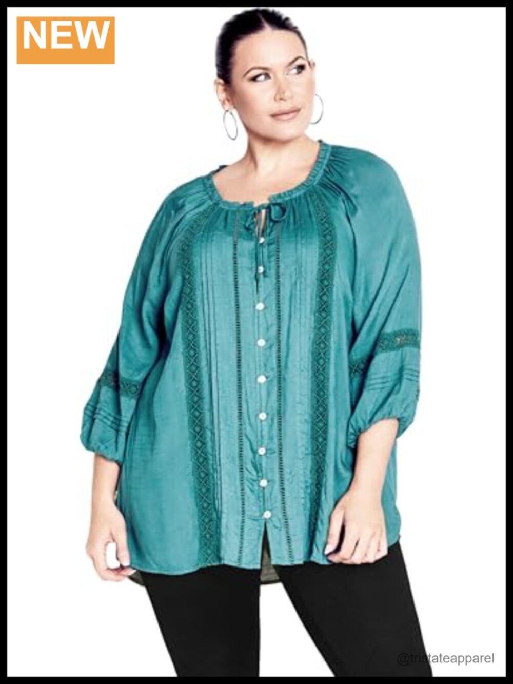 Avenue Plus Size Liana Lace Blouse Viscose Balloon Sleeve Relaxed Fit